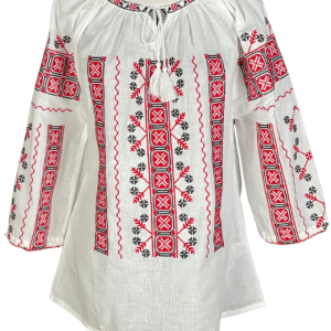 Ie dama alba cu broderie, B23, alb/rosu ferrari