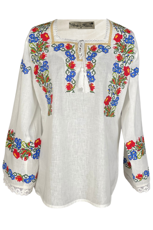 Ie dama alba cu broderie, B23, alb creta/verde