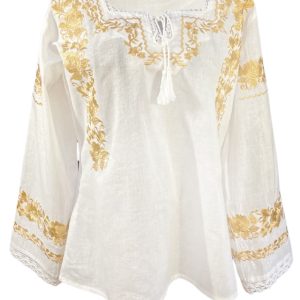Ie dama alba cu broderie, BN24, alb/auriu