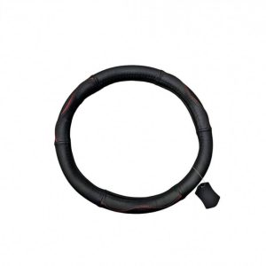 Husa volan din piele cu gaurele negru cu rosu marime M