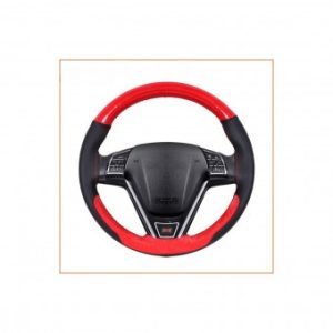Husa volan din piele cu gaurele negru si carbon ac si ata rosie marime M