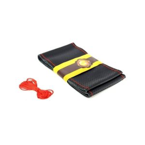 Husa volan din piele neagra cu gaurele , ac si ata rosie 2XL