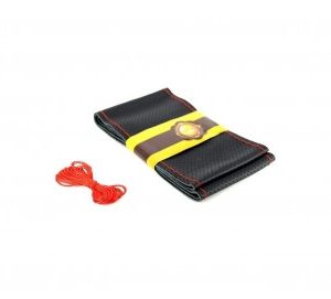 Husa volan din piele neagra cu gaurele ac si ata rosie 2XL