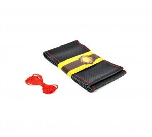 Husa volan din piele negru cu rosu ac si ata marime M