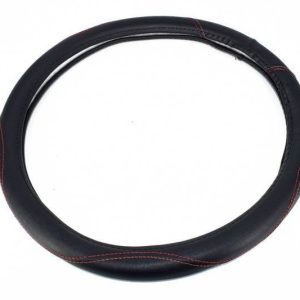 Husa volan imitatie piele negru cusatura rosie marime M