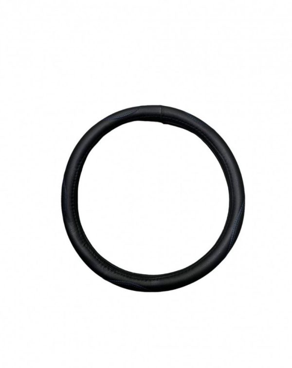 Husa volan piele eco neagra cusatura albastra marime M