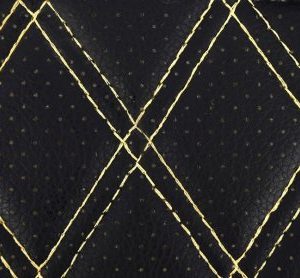 Material piele eco Negru cu gaurele model romb / cusatura Bej