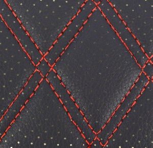 Material piele eco Negru cu gaurele model romb / cusatura Rosie