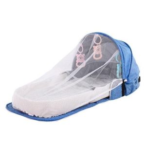 Patut de bebelusi pliabil si portabil tip geanta pentru calatorii, Albastru