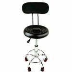 Scaun hidraulic cu spatar si roti, Negru, Taburet rotativ, Pentru salon, Cosmetica, Manichiura, Pedichiura,