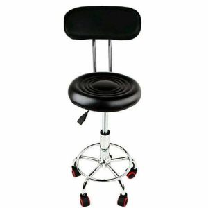 Scaun hidraulic cu spatar si roti, Negru, Taburet rotativ, Pentru salon, Cosmetica, Manichiura, Pedichiura,