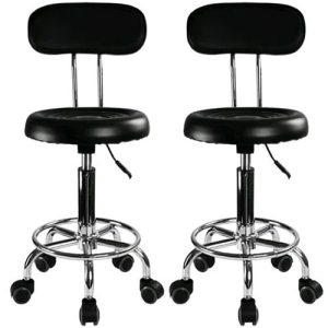 Set 2 bucati - Scaun hidraulic cu spatar si roti, Negru, Taburet rotativ, Pentru salon, Cosmetica, Manichiura,