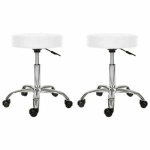 Set 2x Scaun rotativ pentru salon, Taburet hidraulic pe roti Alb