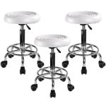 Set 3 bucati - Scaun hidraulic cu roti, Alb, Taburet rotativ, Pentru salon, Cosmetica, Manichiura, Pedichiura,