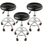 Set 3 bucati - Scaun hidraulic cu roti, Negru, Taburet rotativ, Pentru salon, Cosmetica, Manichiura