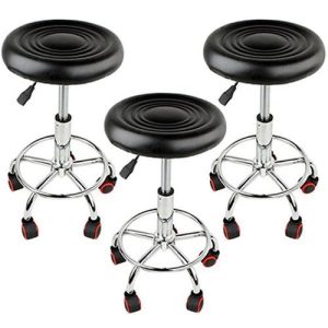 Set 3 bucati - Scaun hidraulic cu roti, Negru, Taburet rotativ, Pentru salon, Cosmetica, Manichiura
