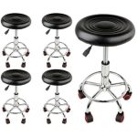 Set 5 bucati - Scaun hidraulic si roti, Negru, Taburet rotativ, Pentru salon, Cosmetica, Manichiura,