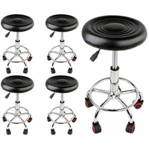 Set 5 bucati - Scaun hidraulic si roti, Negru, Taburet rotativ, Pentru salon, Cosmetica, Manichiura,