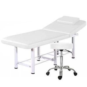 Set Pat cosmetica Alb, 186x70x70cm, Masa masaj profesional, 22kg, Piele ecologica si Scaun rotativ pentru