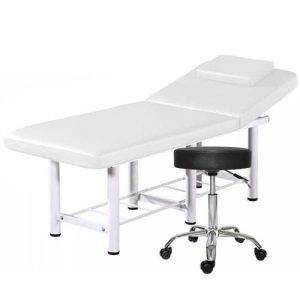 Set Mobilier Cosmetica: Pat Masaj Profesional + Scaun, Alb, 186x70x70cm, Piele Ecologică