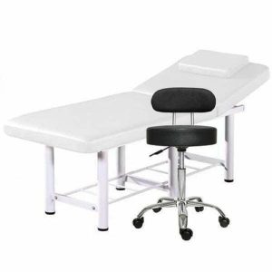 Set Pat cosmetica Alb, 186x70x70cm, Masa masaj profesional, 22kg, Piele ecologica si Scaun salon cu spatar