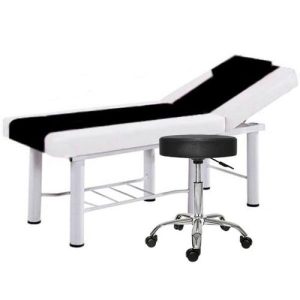 Set Pat cosmetica Alb-Negru, 186x70x70cm, Masa masaj profesional, 22kg, Piele ecologica + Scaun rotativ pentru