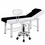 Set salon - Scaun hidraulic cu spatar, Taburet rotativ, Alb + Masa cosmetica, Pat masaj profesional,