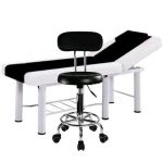 Set salon - Scaun hidraulic cu spatar, Taburet rotativ, Negru + Masa cosmetica, Pat masaj profesional,