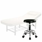 Set salon - Scaun hidraulic, Taburet rotativ, Negru + Masa cosmetica, Pat masaj profesional, 186x70x65cm,