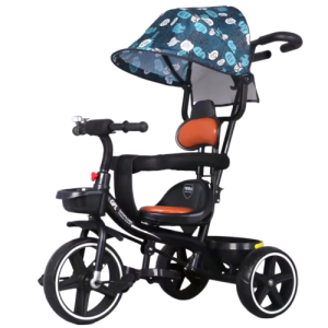 Tricicleta copii 2 - 5 ani, Copertina albastra, Maner parental, Protectie