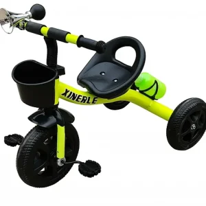 Tricicleta cu pedale, 3 - 6 ani, Verde, Roti EVA, Cadru metalic, Claxon