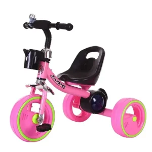 Tricicleta cu pedale, Muzica si lumini, Roz, Buton On/Off, Claxon