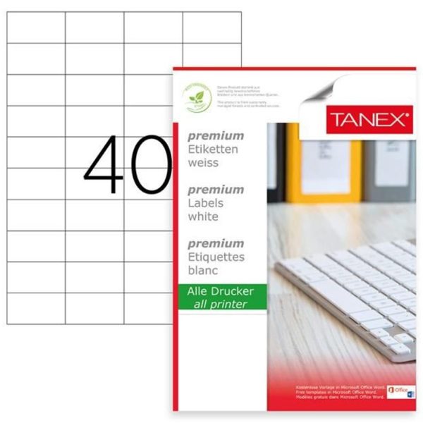 Etichete 52,5×29.7mm, 40/A4, 100/top, colturi rotunde – TANEX