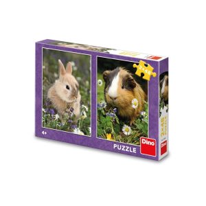 Puzzle 2×48 piese, Iepurasul si Porcusorul de Guinea – DINO TOYS