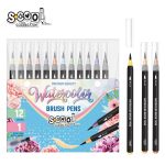 Set markere cu varf tip pensula pe baza de apa + pensula cu rezervor, 12+1 – S-COOL