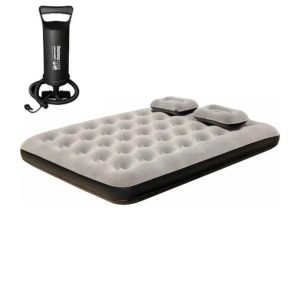 Set Saltea gonflabila 2 persoane si pompa manuala pentru umflare,culoare gri