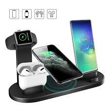 Statie Incarcare Wirless Alesio – 4 in 1, Universal, USB Tip C, Micro USB, Lightning, Incarcare Rapida, Suport Telefon, Ceas, Casti, Android/iOS, Negr