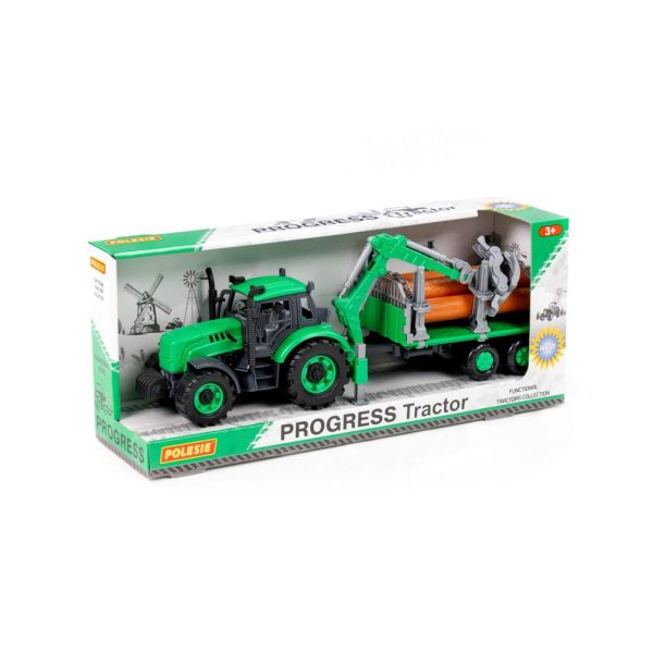 Tractor cu remorca lemne – Progresso, 40×11.5×17 cm, Polesie