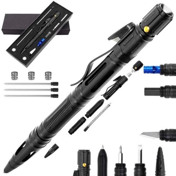 Pix tactic IdeallStore®, Comando Corps, multifunctional, aluminiu, 15.5 cm, negru
