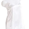 Pijama dama doua piese, imprimeu uni, satin soft alb - BLANCHE