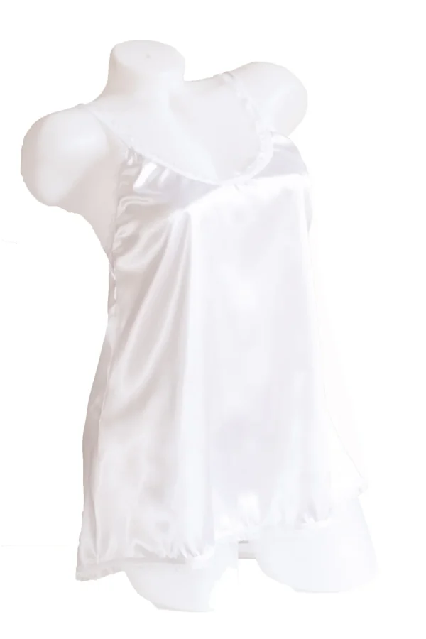 Pijama dama doua piese, imprimeu uni, satin soft alb - BLANCHE