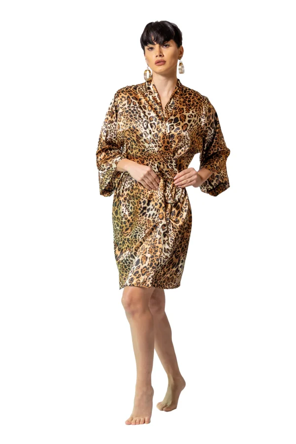Halat dama, imprimeu animal print, satin soft - Luiza