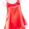 Pijama dama doua piese, imprimeu uni, satin soft rosu - ROUGE