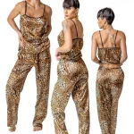 Pijama dama, saten imprimat, elastica, animal print - Celia02