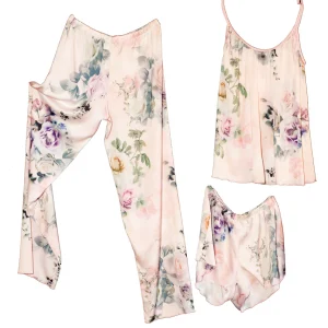 Pijama dama trei piese, satin soft imprimat - ROMANCE