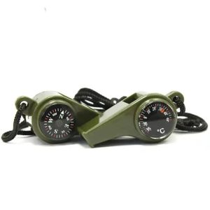 Set 2 fluiere 3 in 1 IdeallStore® cu busola si termometru , 6 cm , verde