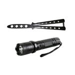 Set Electrosoc Lanterna tip Police 1000KV si Briceag fluture basic, 22 cm, argintiu