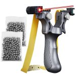 Set prastie cu laser IdeallStore®, Sling King, plastic, 11.5 cm, cu boloboc, argintiu si 200 bile metalice 7 mm