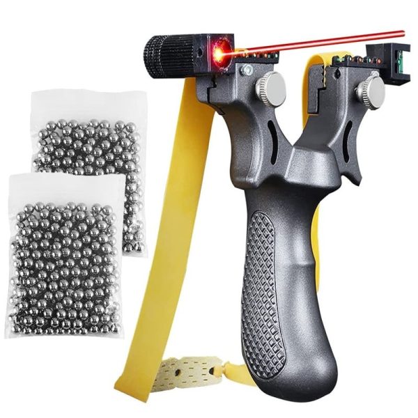 Set prastie cu laser IdeallStore®, Sling King, plastic, 11.5 cm, cu boloboc, argintiu si 200 bile metalice 7 mm