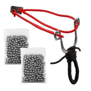 Set prastie metalica IdeallStore®, Sling King, snur, negru, 15 cm si bile de 6 mm